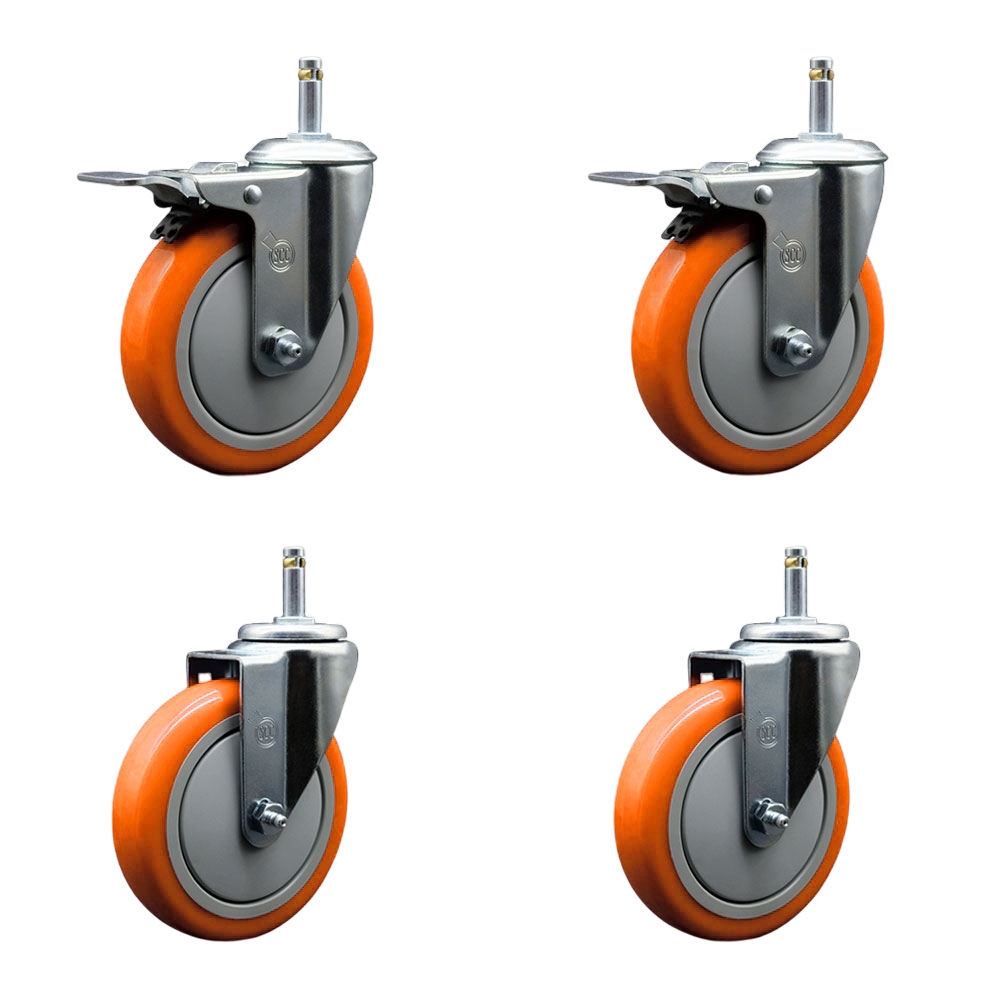 SCC-GRTTL20S514-PPUBORG-716138-2-S-2 Polyurethane Swivel Grip Ring Stem Caster with 5 x 1.25 in. Orange Wheels & 0.43 in. Stems - Set of 4