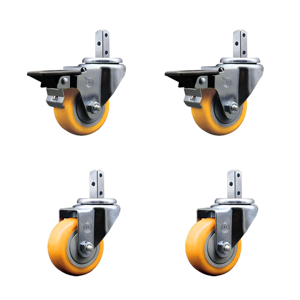 Swivel Square Stem Caster with 3 x 1.25 in. Yellow Poly Wheel, 0.87 x 2 in. Square Stem with 3 0.26 in. Diameter Mounting Holes - Set of 4
