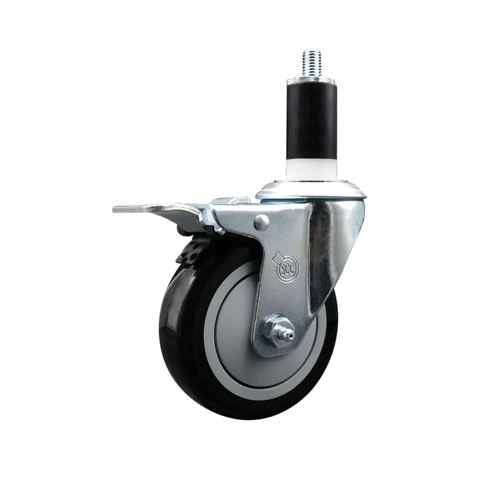 SCC-SSEXTTL20S414-PPUB-BLK-138 Stainless Steel Polyurethane Expanding Stem Swivel Caster with 4 in. Black Wheel & 1.38 in. Stem & Total Locking Brake