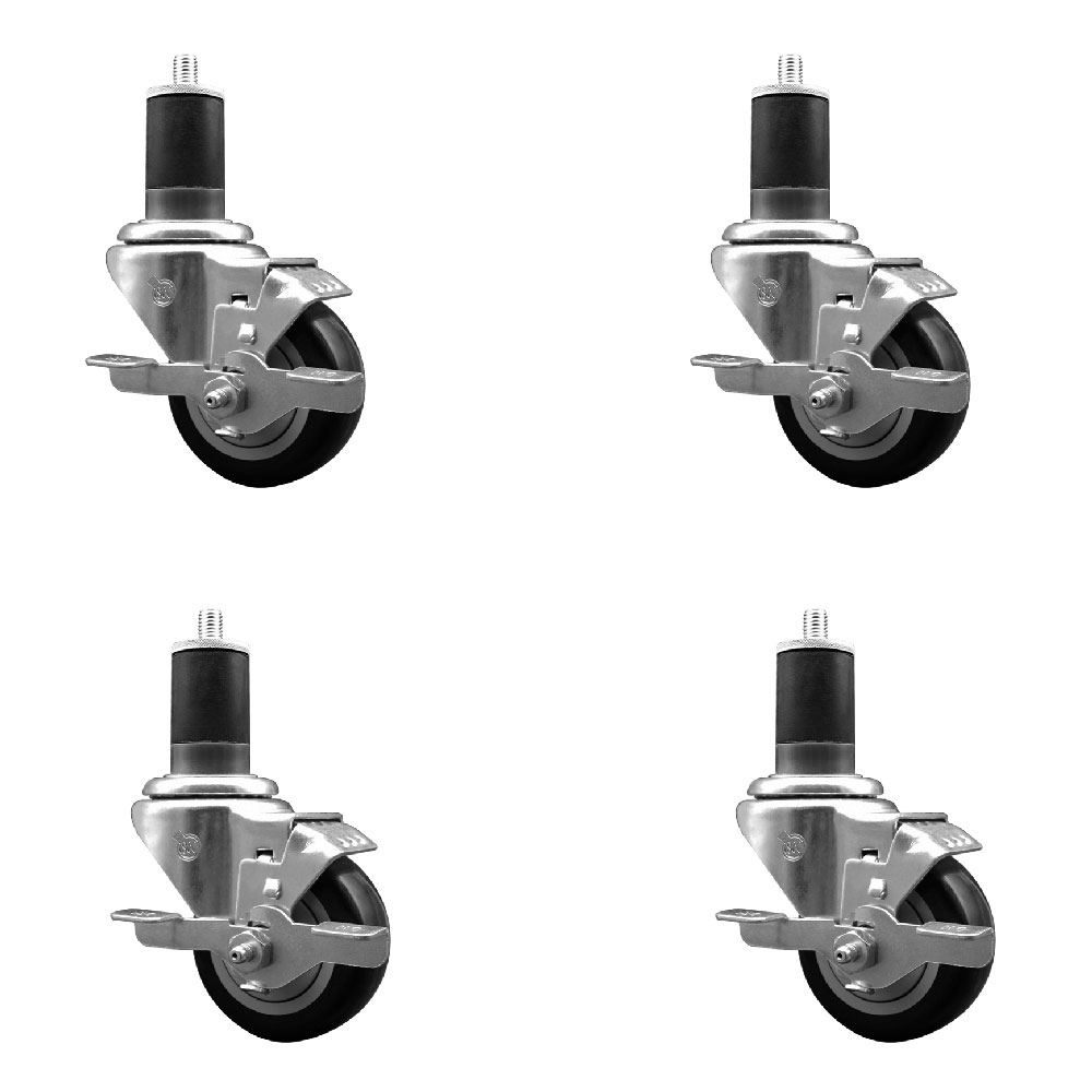 SCC-EX20S314-PPUB-BLK-TLB-158-4 Polyurethane Swivel Expanding Stem Caster with 3 in. Black Wheels & 1.63 in. Stems - Set of 4