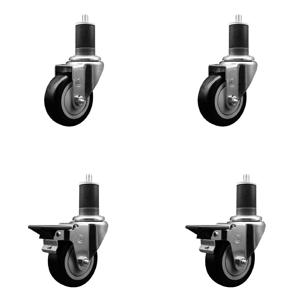 SCC-EX20S3514-PPUB-BLK-2-PLB-2-158 Polyurethane Swivel Expanding Stem Caster with 3.5 in. Black Wheels & 1.63 in. Stems - Set of 4