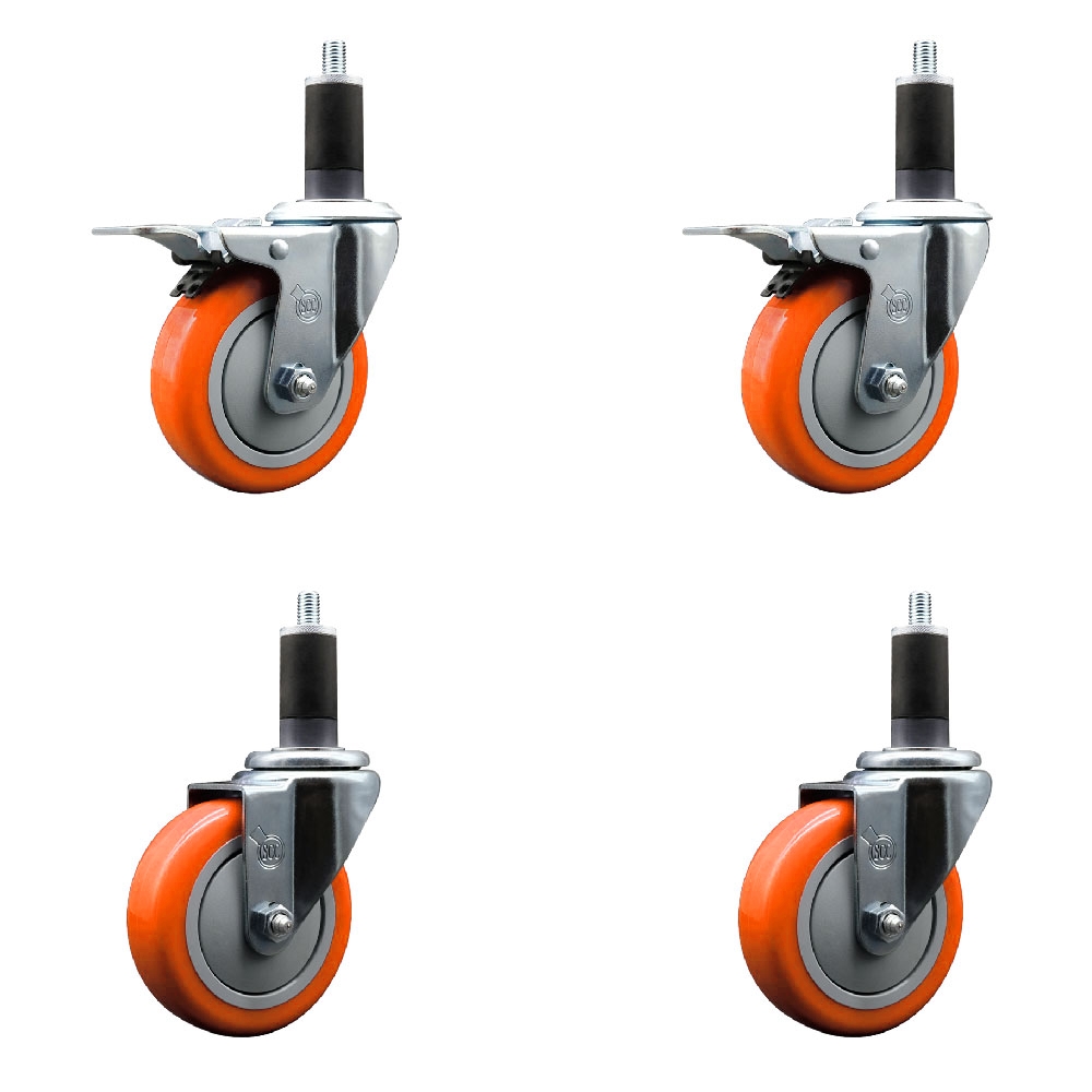 SCC-EXTTL20S414-PPUB-ORG-2-S-2-114 Polyurethane Swivel Expanding Stem Caster with 4 in. Orange Wheels & 1.25 in. Stems - Set of 4