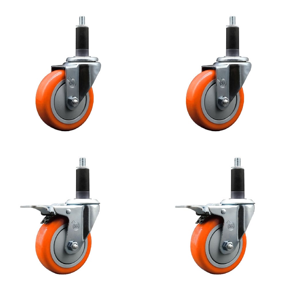 SCC-EXTTL20S414-PPUB-ORG-2-S-2-118 Polyurethane Swivel Expanding Stem Caster with 4 in. Orange Wheels & 1.13 in. Stems - Set of 4