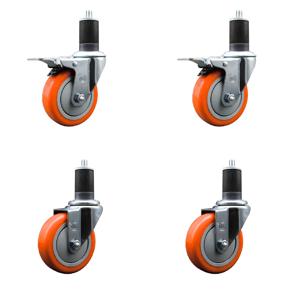 SCC-EXTTL20S414-PPUB-ORG-2-S-2-158 Polyurethane Swivel Expanding Stem Caster with 4 in. Orange Wheels & 1.63 in. Stems - Set of 4