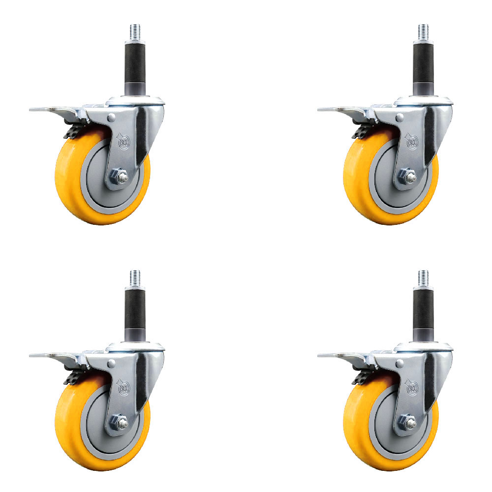 SCC-EXTTL20S414-PPUB-YEL-1-4 Polyurethane Swivel Expanding Stem Caster with 4 in. Yellow Wheels & 1 in. Stems - Set of 4