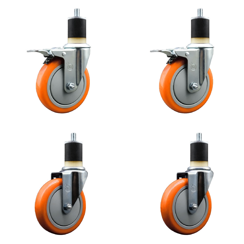 SCC-EXTTL20S514-PPUB-ORG-2-S-2-178 Polyurethane Swivel Expanding Stem Caster with 5 in. Orange Wheels & 1.87 in. Stems - Set of 4