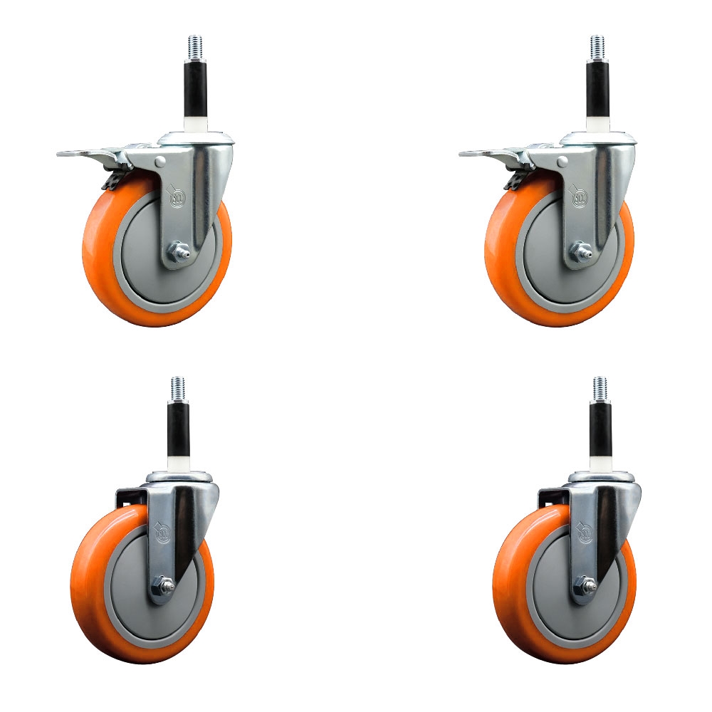 SCC-EXTTL20S514-PPUB-ORG-2-S-2-78 Polyurethane Swivel Expanding Stem Caster with 5 in. Orange Wheels & 0.87 in. Stems - Set of 4
