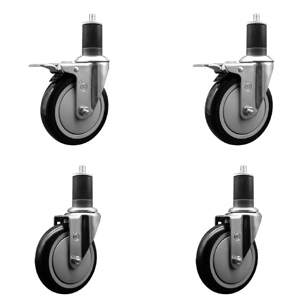 SCC-EXTTL20S514-PPUB-BLK-2-S-2-158 Polyurethane Swivel Expanding Stem Caster with 5 in. Black Wheels & 1.63 in. Stems - Set of 4