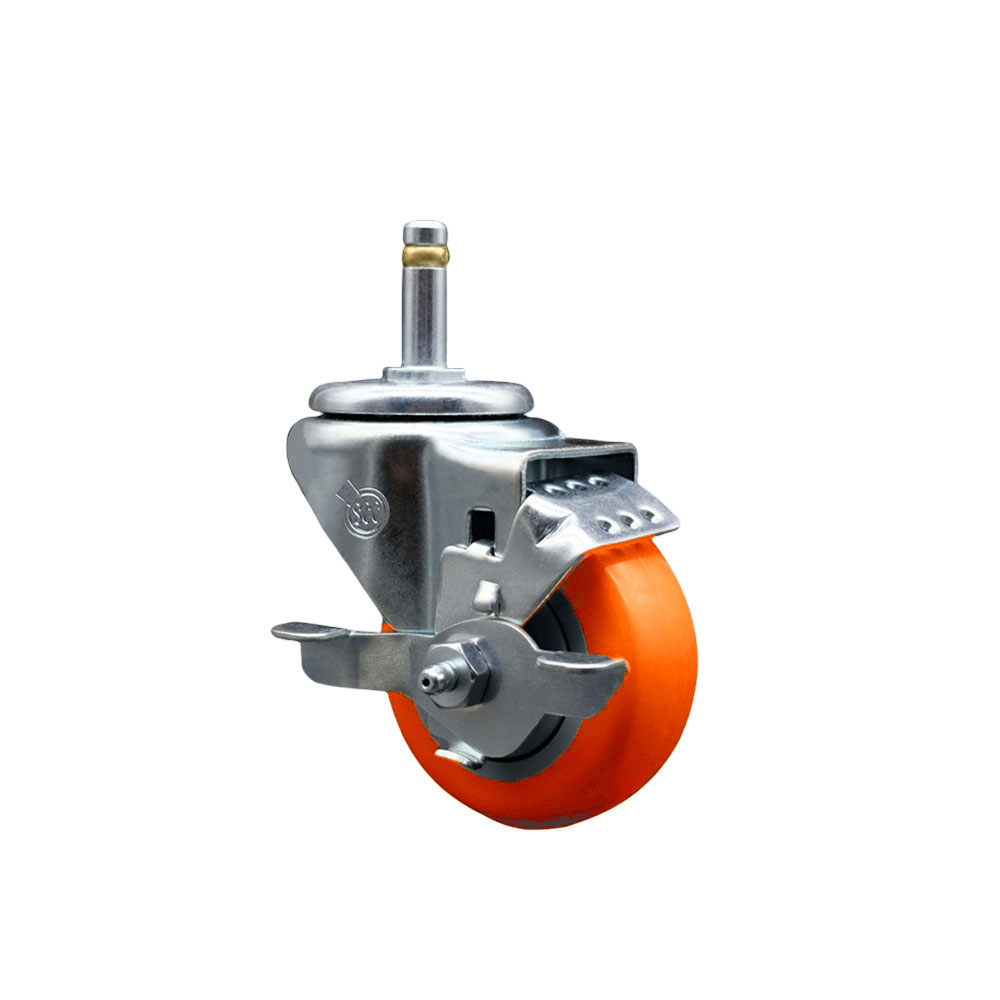 SCC-GR20S314-PPUB-ORG-TLB-716138 Polyurethane Swivel Grip Ring Stem Caster with 3 x 1.25 in. Orange Wheel & 0.43 in. Stem & Top Locking Brake