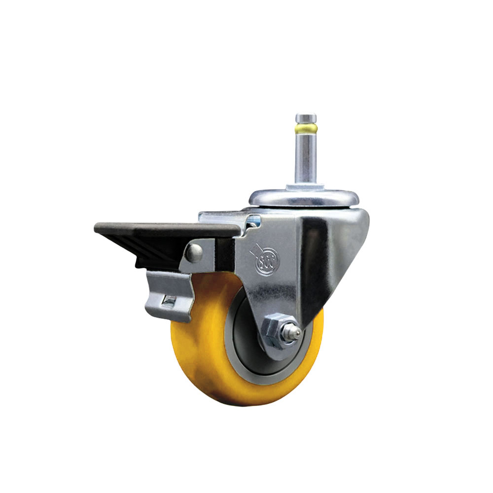 SCC-GR20S314-PPUB-YEL-PLB-716138 Polyurethane Swivel Grip Ring Stem Caster with 3 x 1.25 in. Yellow Wheel & 0.43 in. Stem & Posi Locking Brake