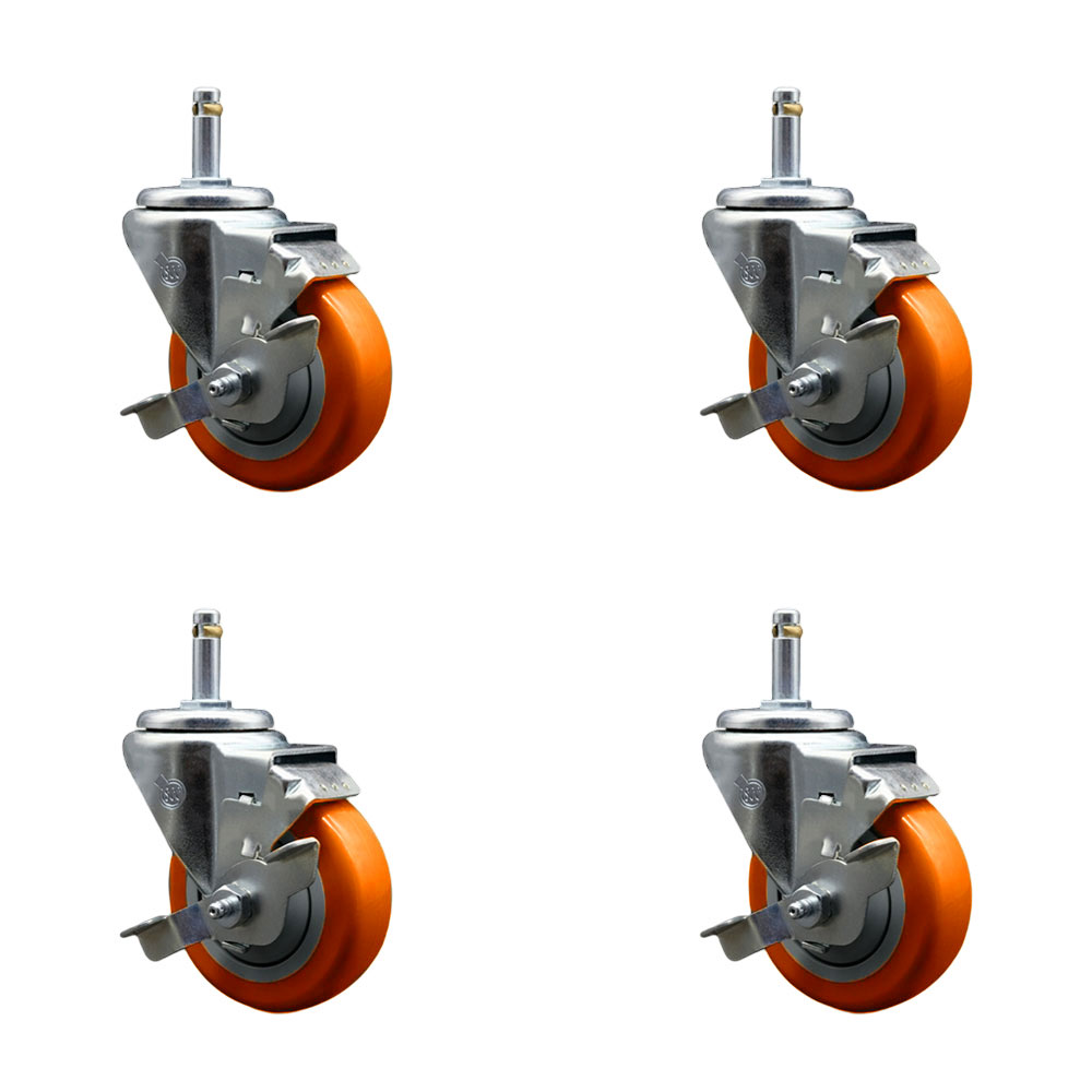 SCC-GR20S3514-PPUB-ORG-TLB-716138-4 Polyurethane Swivel Grip Ring Stem Caster with 3.5 x 1.25 in. Orange Wheels & 0.43 in. Stems - Set of 4