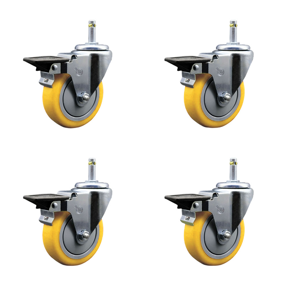SCC-GR20S414-PPUB-YEL-PLB-716138-4 Polyurethane Swivel Grip Ring Stem Caster with 4 x 1.25 in. Yellow Wheels & 0.43 in. Stems - Set of 4