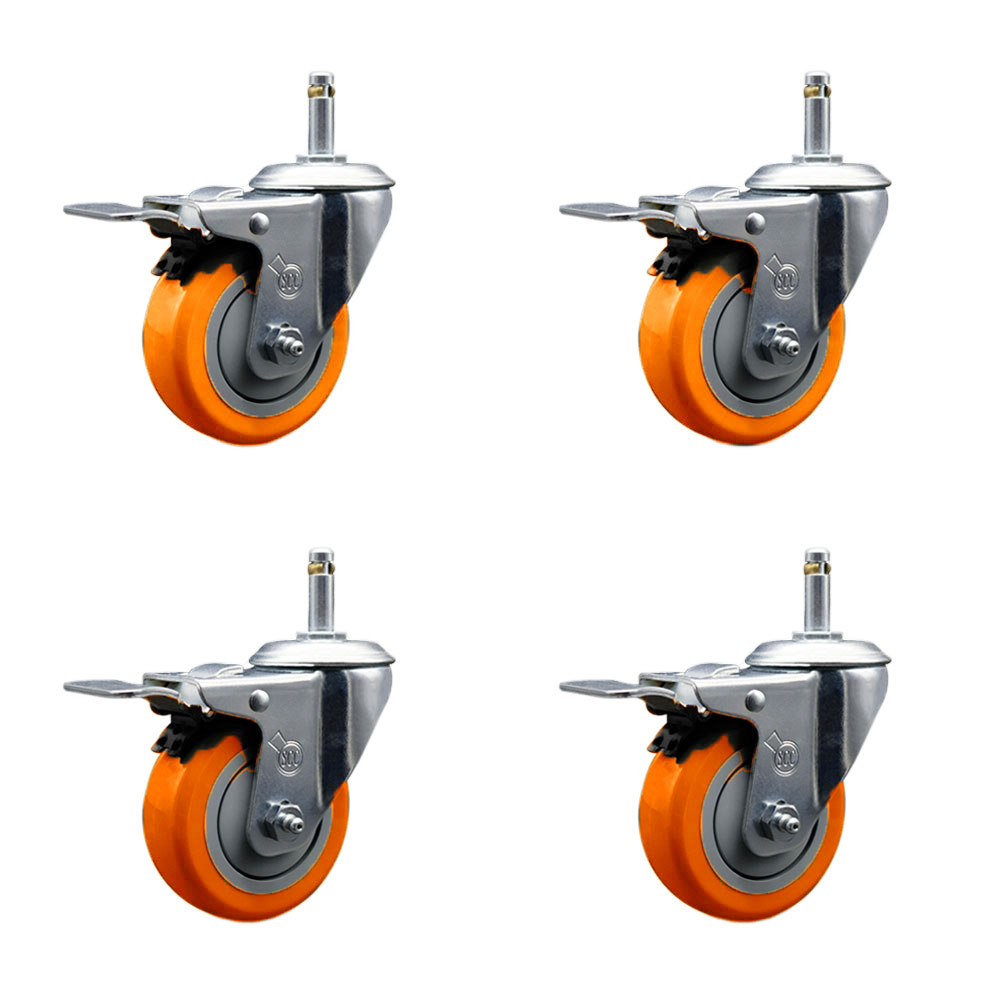 SCC-GRTTL20S3514-PPUB-ORG-716138-4 Polyurethane Swivel Grip Ring Stem Caster with 3.5 x 1.25 in. Orange Wheels & 0.43 in. Stems - Set of 4