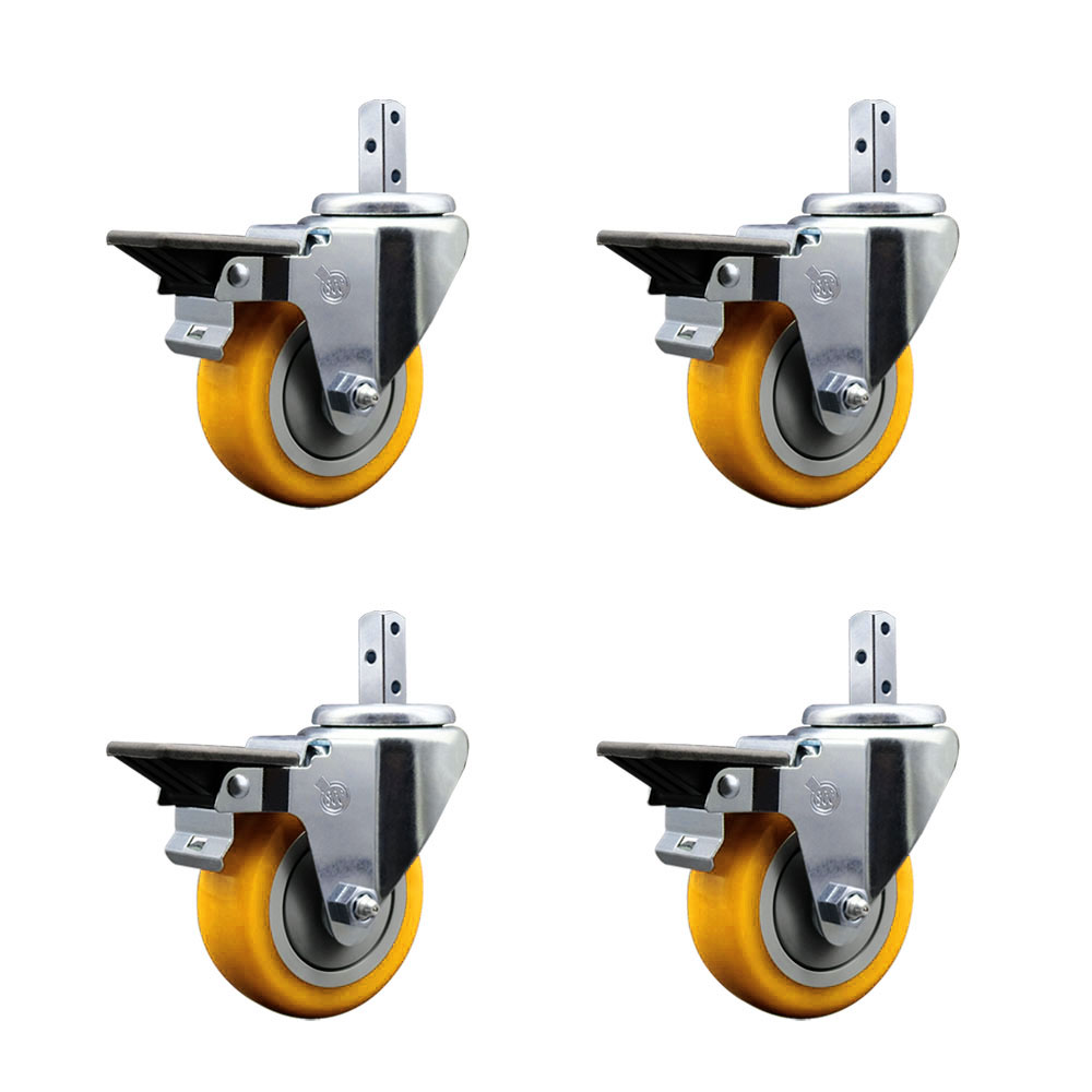 Swivel Square Stem Caster with 3.5 x 1.25 in. Yellow Poly Wheel, 0.87 x 2 in. Square Stem with 3 0.26 in. Diameter Mounting Holes - Set of 4