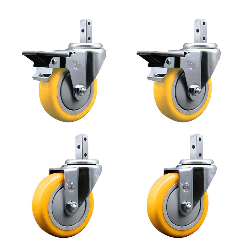 Swivel Square Stem Caster with 4 x 1.25 in. Yellow Poly Wheel, 0.75 x 2 in. Square Stem with 3 0.26 in. Diameter Mounting Holes - Set of 4