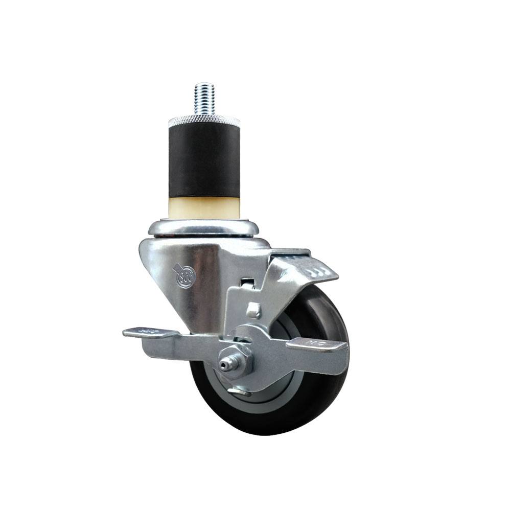 SCC-EX20S314-PPUB-BLK-TLB-178 Polyurethane Expanding Stem Swivel Caster with 3 in. Black Wheel & 1.87 in. Stem & Top Locking Brake