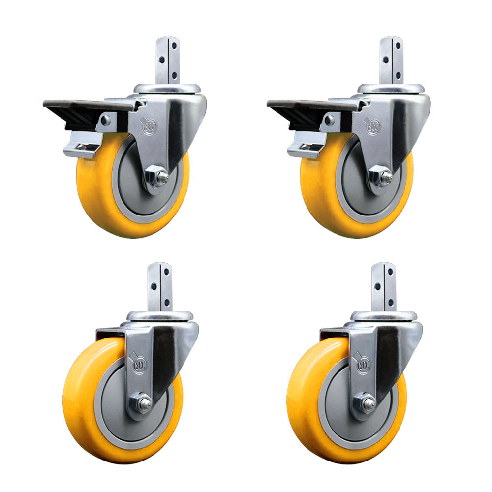 Swivel Square Stem Caster with 4 x 1.25 in. Yellow Poly Wheel, 0.87 x 2 in. Square Stem with 3 0.26 in. Diameter Mounting Holes - Set of 4
