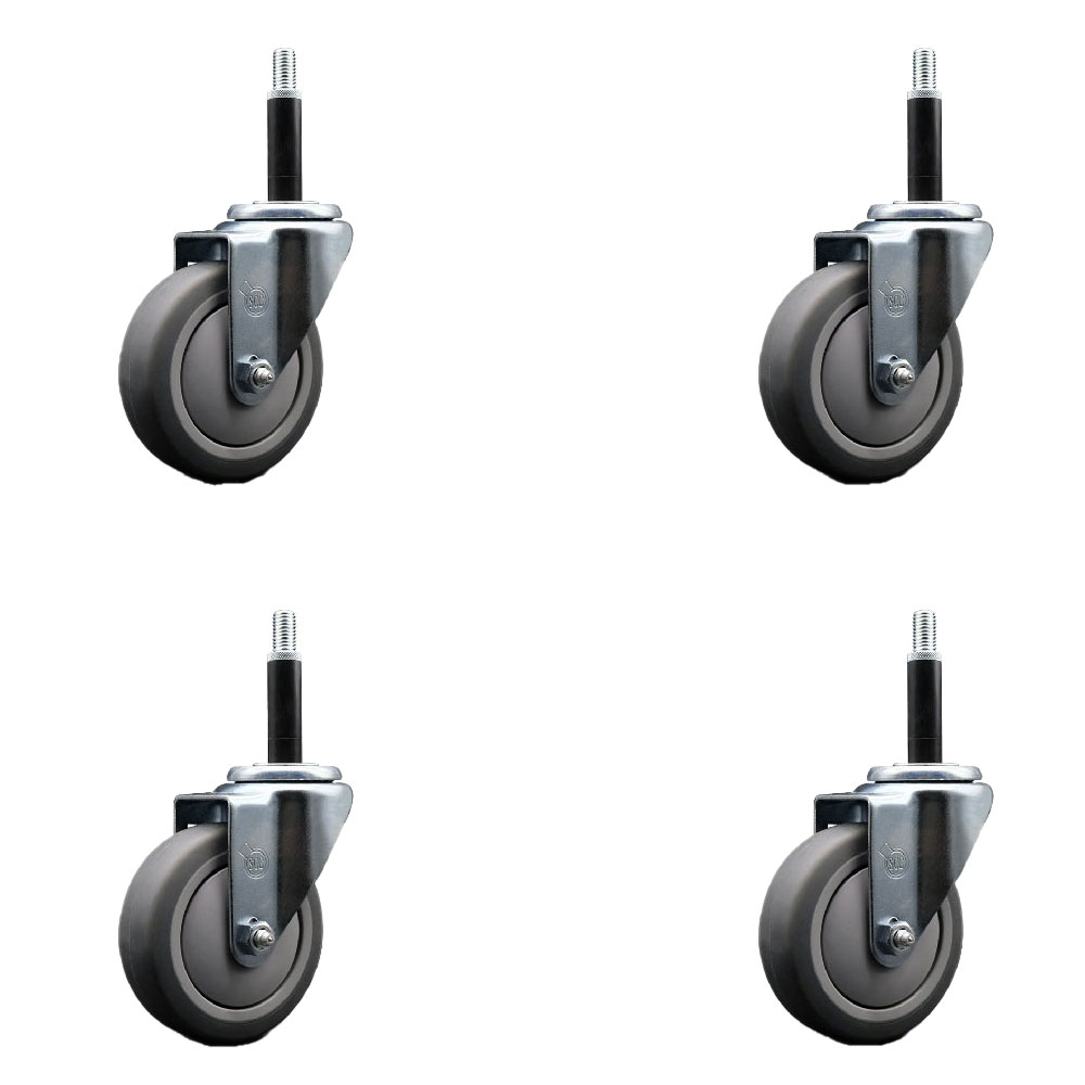 SCC-SSEX20S414-TPRB-34-4 Stainless Steel Thermoplastic Rubber Swivel Expanding Stem Caster with 4 in. Gray Wheels & 0.75 in. Stems - Set of 4