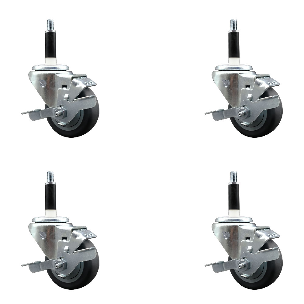 SCC-EX20S314-TPRB-TLB-78-4 Thermoplastic Rubber Swivel Expanding Stem Caster with 3 in. Gray Wheels & 0.87 in. Stems - Set of 4