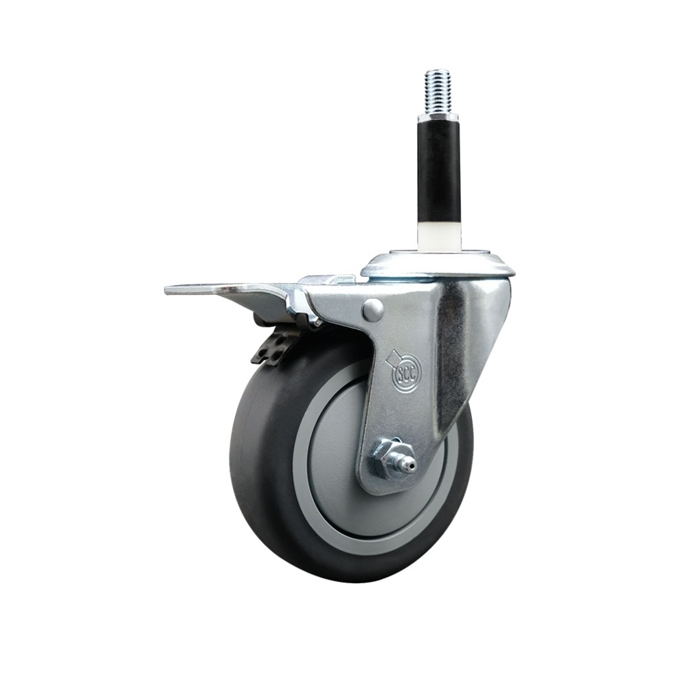 SCC-EXTTL20S414-TPRB-78 Thermoplastic Rubber Swivel Expanding Stem Swivel Caster with 4 in. Gray Wheel & 0.87 in. Stem & Total Locking Brake