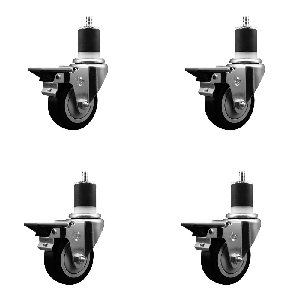 SCC-EX20S3514-PPUB-BLK-PLB-178-4 Polyurethane Swivel Expanding Stem Caster with 3.5 in. Black Wheels & 1.87 in. Stems - Set of 4