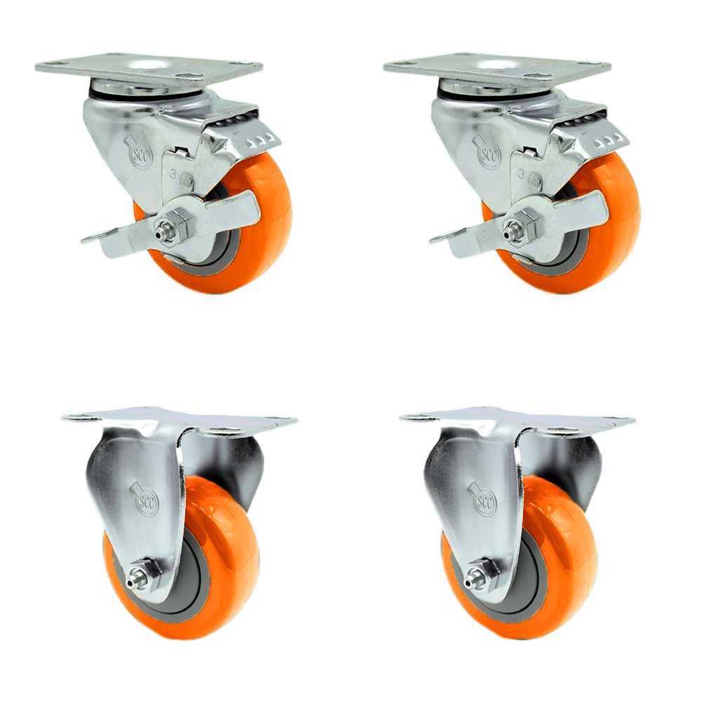 SCC-20S314-PPUB-ORG-2-R314-2 Polyurethane Swivel Top Plate Caster with 3 in. Orange Wheels - Set of 4