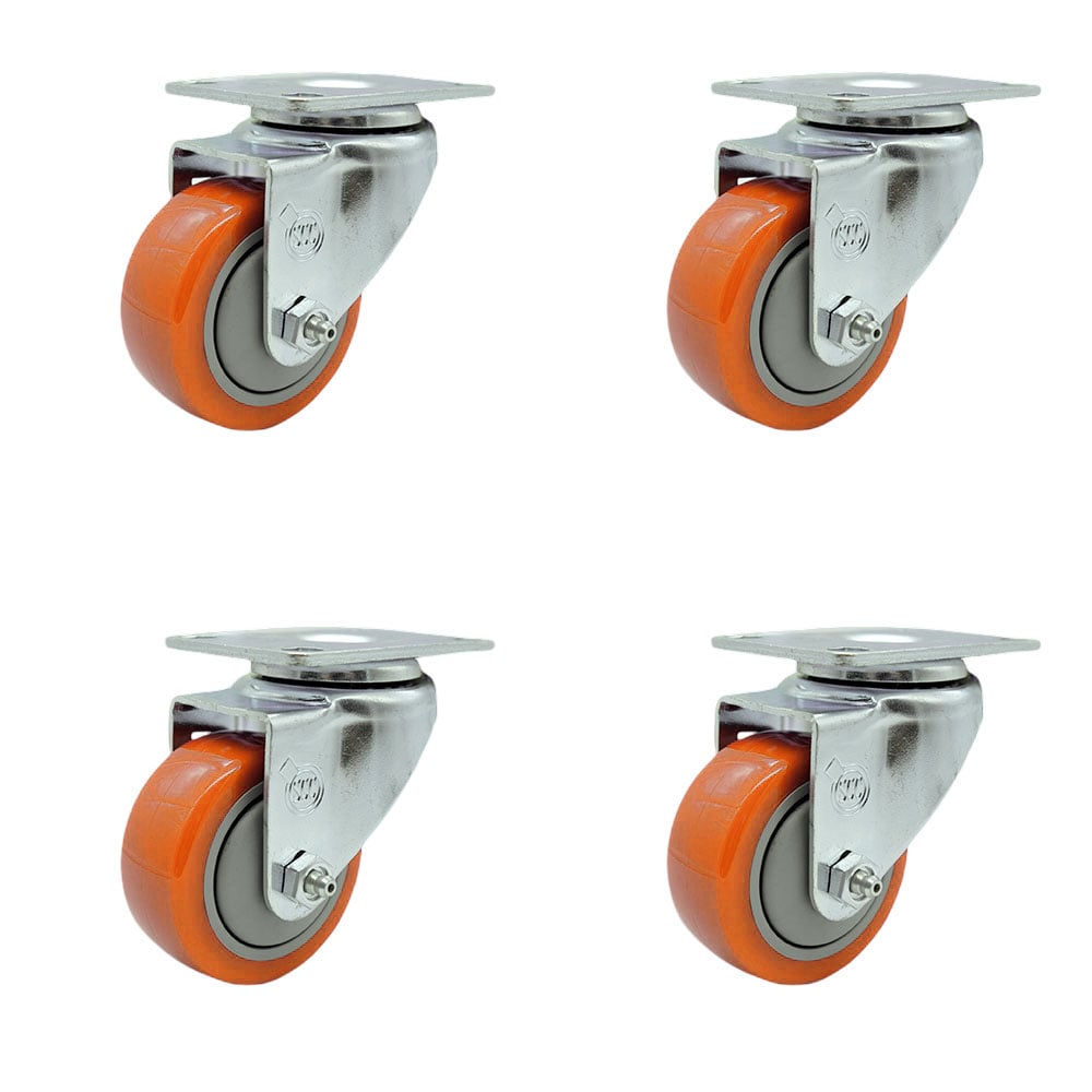 SCC-20S314-PPUB-ORG-4 Polyurethane Swivel Top Plate Caster with 3 in. Orange Wheels - Set of 4