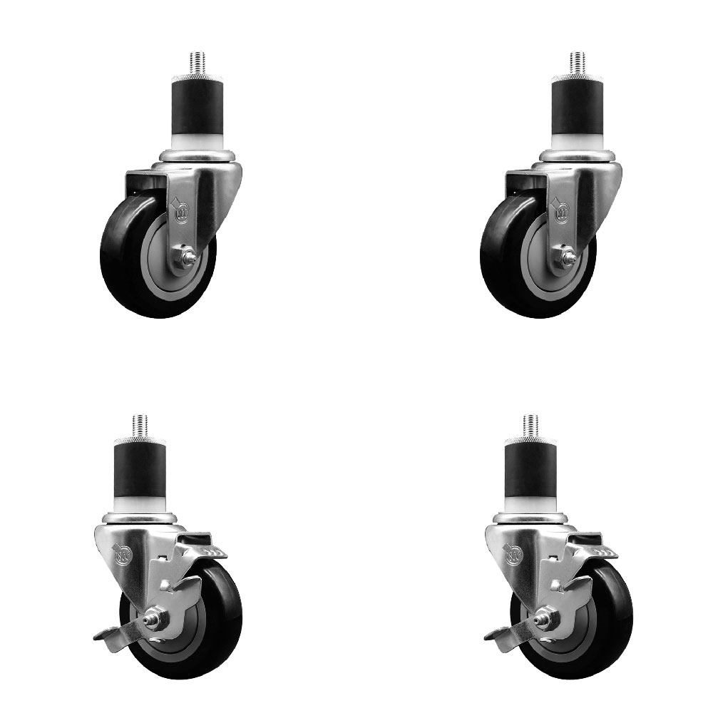 SCC-EX20S3514-PPUB-BLK-2-TLB-2-178 Polyurethane Swivel Expanding Stem Caster with 3.5 in. Black Wheels & 1.87 in. Stems - Set of 4