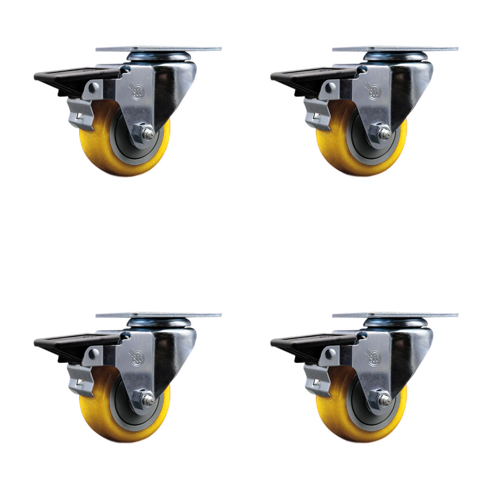 SCC-20S314-PPUB-YEL-PLB-4 Polyurethane Swivel Top Plate Caster with 3 in. Yellow Wheels - Set of 4