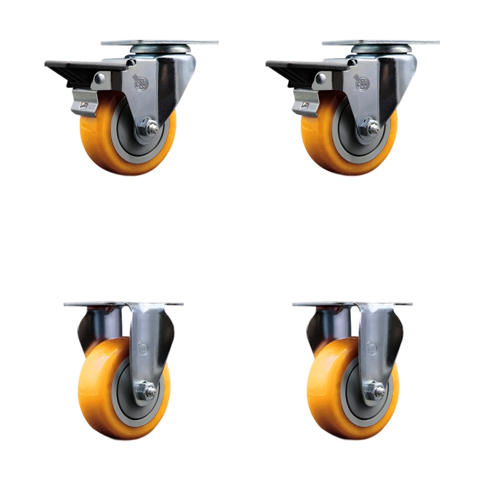 SCC-20S3514-PPUB-YEL-PLB-2-R-2 Polyurethane Swivel Top Plate Caster with 3.5 in. Yellow Wheels - Set of 4