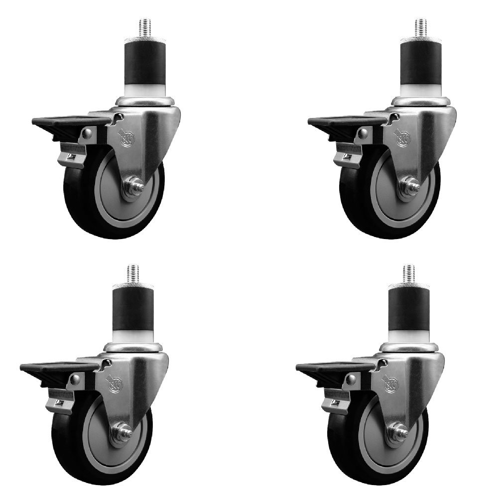 SCC-EX20S414-PPUB-BLK-PLB-178-4 Polyurethane Swivel Expanding Stem Caster with 4 in. Black Wheels & 1.87 in. Stems - Set of 4