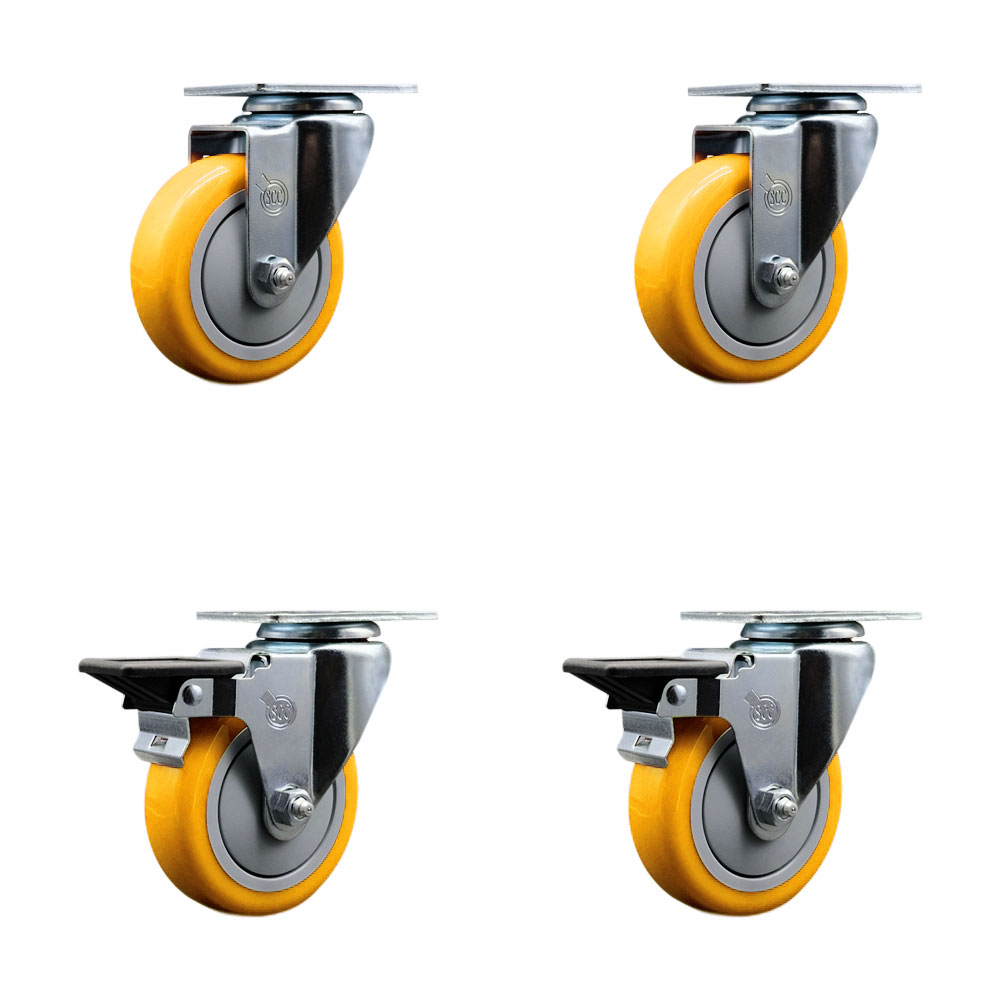 SCC-20S414-PPUB-YEL-2-PLB-2 Polyurethane Swivel Top Plate Caster with 4 in. Yellow Wheels - Set of 4