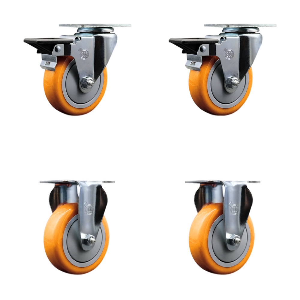 SCC-20S414-PPUB-YEL-PLB-2-R-2 Polyurethane Swivel Top Plate Caster with 4 in. Yellow Wheels - Set of 4