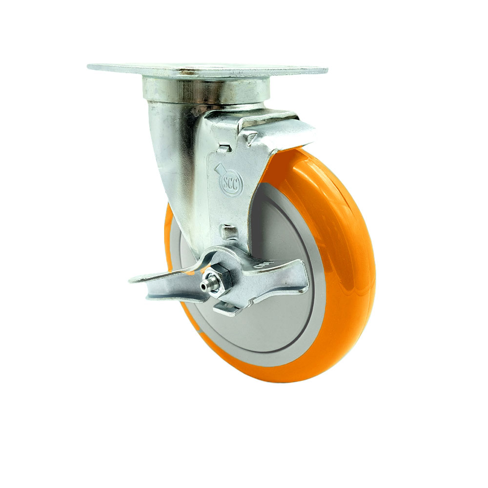 SCC-20S514-PPUB-ORG-TLB-TPU1 Universal Kitchen Caster 5 x 1.25 in. Polyurethane Orange Wheel Swivel Caster with Brake - Non Marking