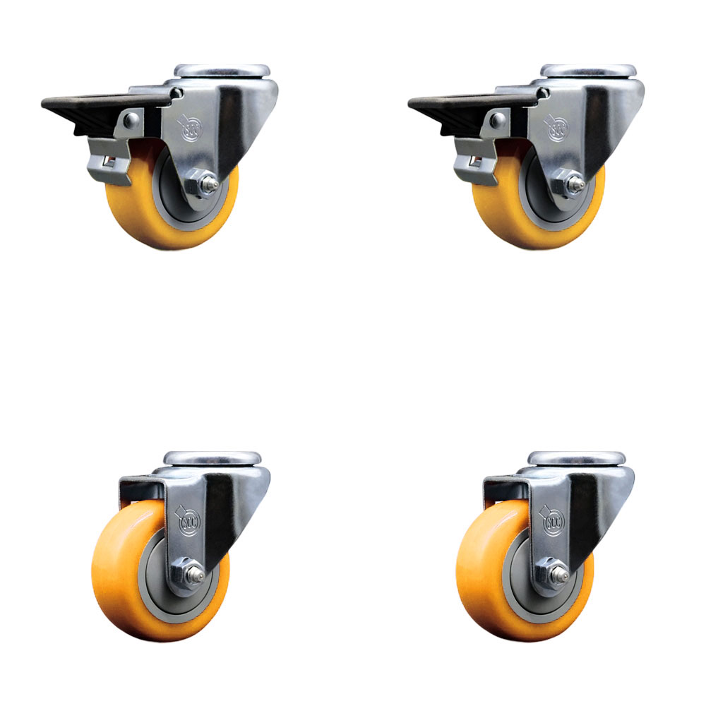 SCC-BH20S314-PPUB-YEL-PLB-2-S-2 Polyurethane Swivel Bolt Hole Caster with 3 x 1.25 in. Yellow Wheels - Set of 4