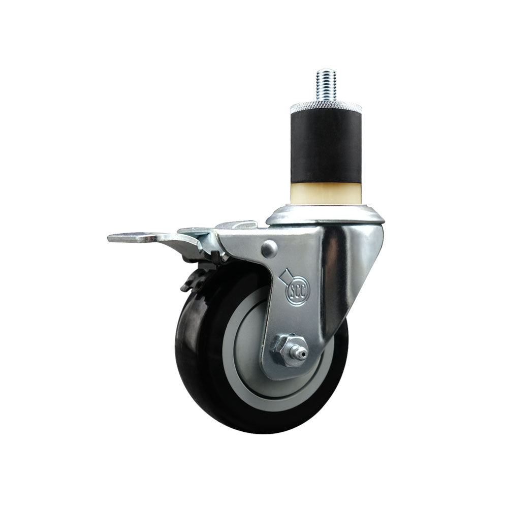 Stainless Steel Polyurethane Expanding Stem Swivel Caster with 3.5 in. Black Wheel & 1.87 in. Stem & Total Locking Brake