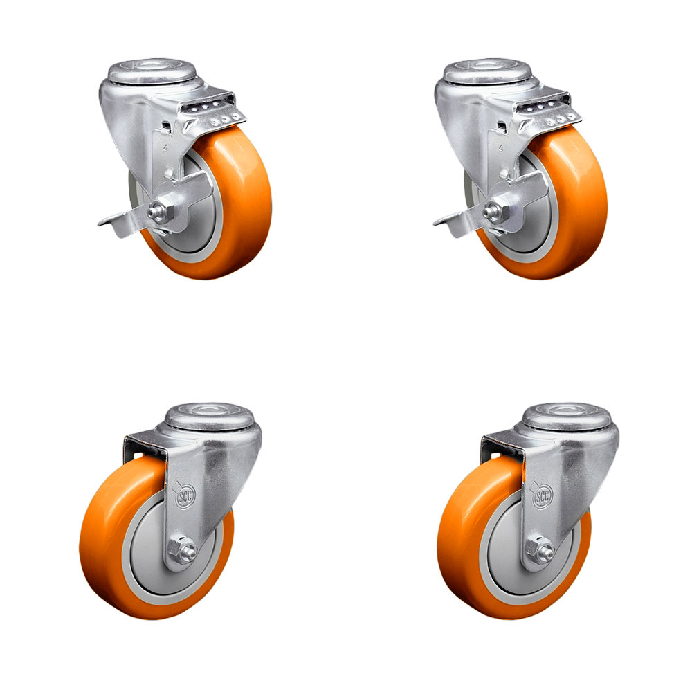 SCC-BH20S414-PPUB-ORG-TLB-2-S-2 Polyurethane Swivel Bolt Hole Caster with 4 x 1.25 in. Orange Wheels - Set of 4
