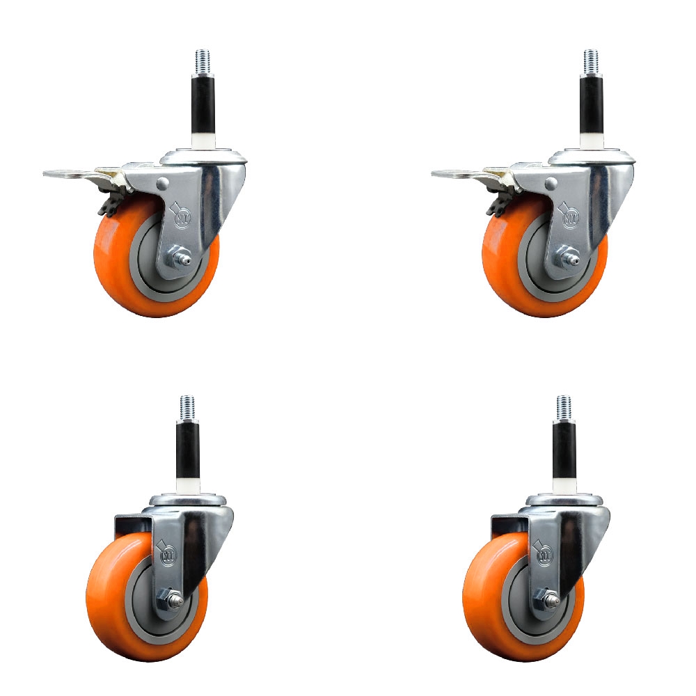 SCC-SSEXTTL20S3514-PPUB-ORG-2-S-2-78 Stainless Steel Polyurethane Swivel Expanding Stem Caster with 3.5 in. Orange Wheels & 0.87 in. Stems - Set of 4