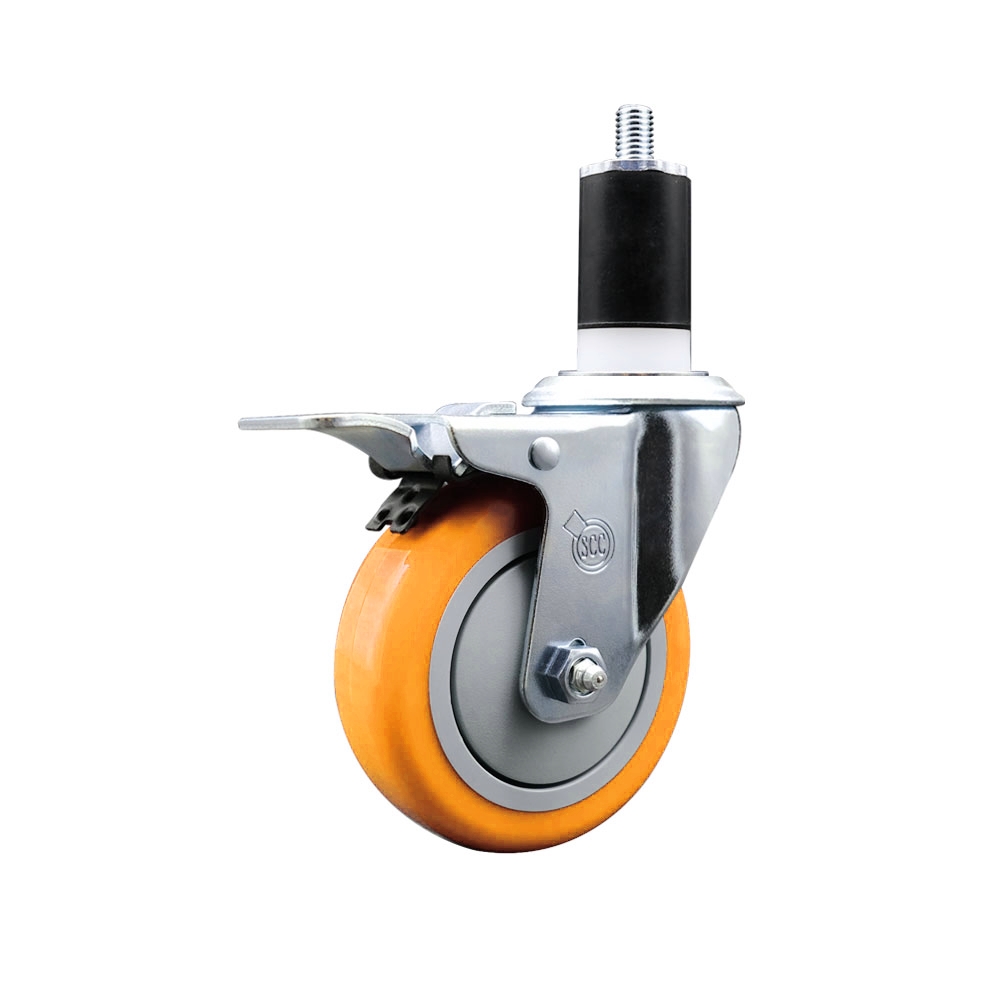 Polyurethane Swivel Stem Caster with 4 in. Yellow Caster Wheels & Total Lock Brake, 1.5 in. Expanding Stem - 316 Stainless Steel Caster