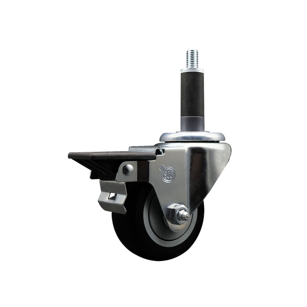SCC-EX20S314-PPUB-BLK-PLB-1 Polyurethane Expanding Stem Swivel Caster with 3 in. Black Wheel & 1 in. Stem & Posi Locking Brake