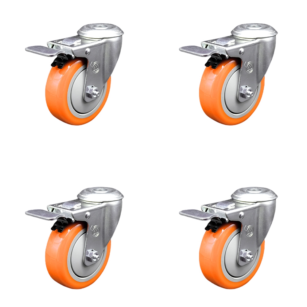 SCC-SSBHTTL20S414-PPUB-ORG-4 Stainless Steel Polyurethane Swivel Bolt Hole Caster with 4 x 1.25 in. Orange Wheels - Set of 4