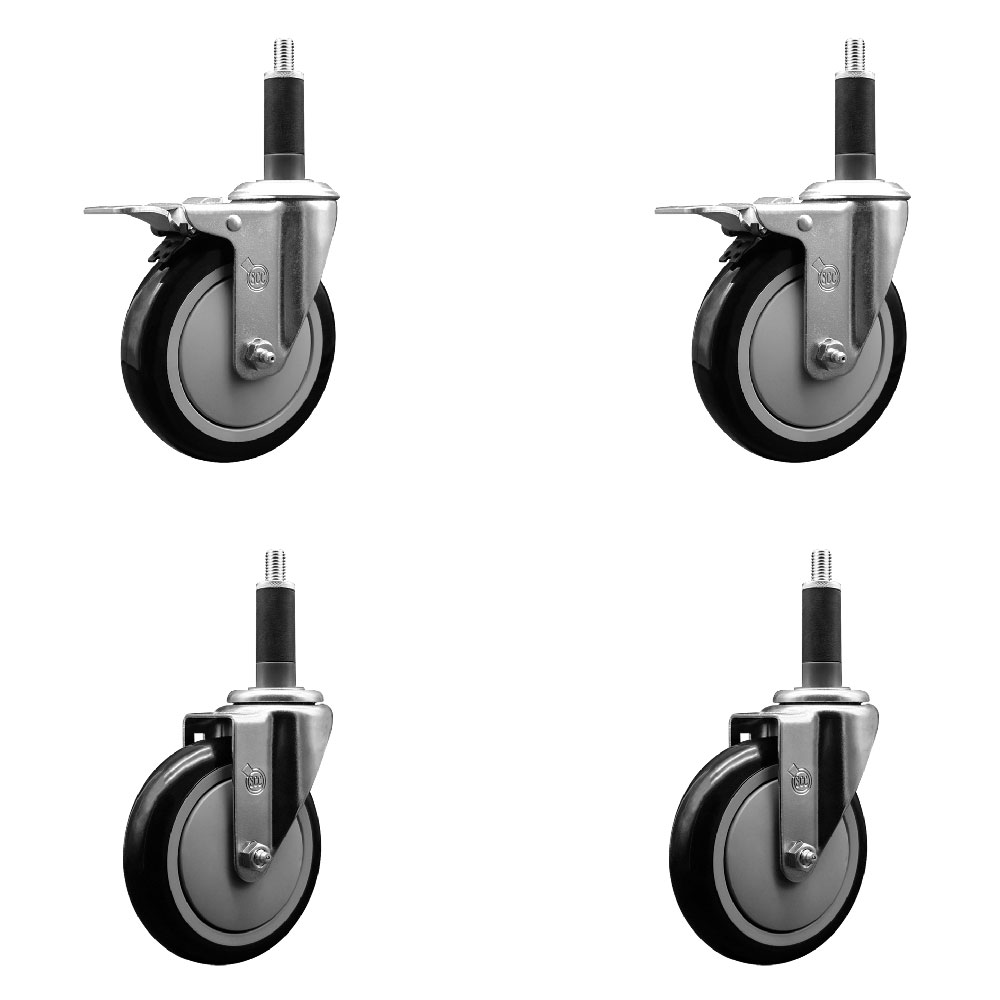 SCC-EXTTL20S514-PPUB-BLK-2-S-2-1 Polyurethane Swivel Expanding Stem Caster with 5 in. Black Wheels & 1 in. Stems - Set of 4