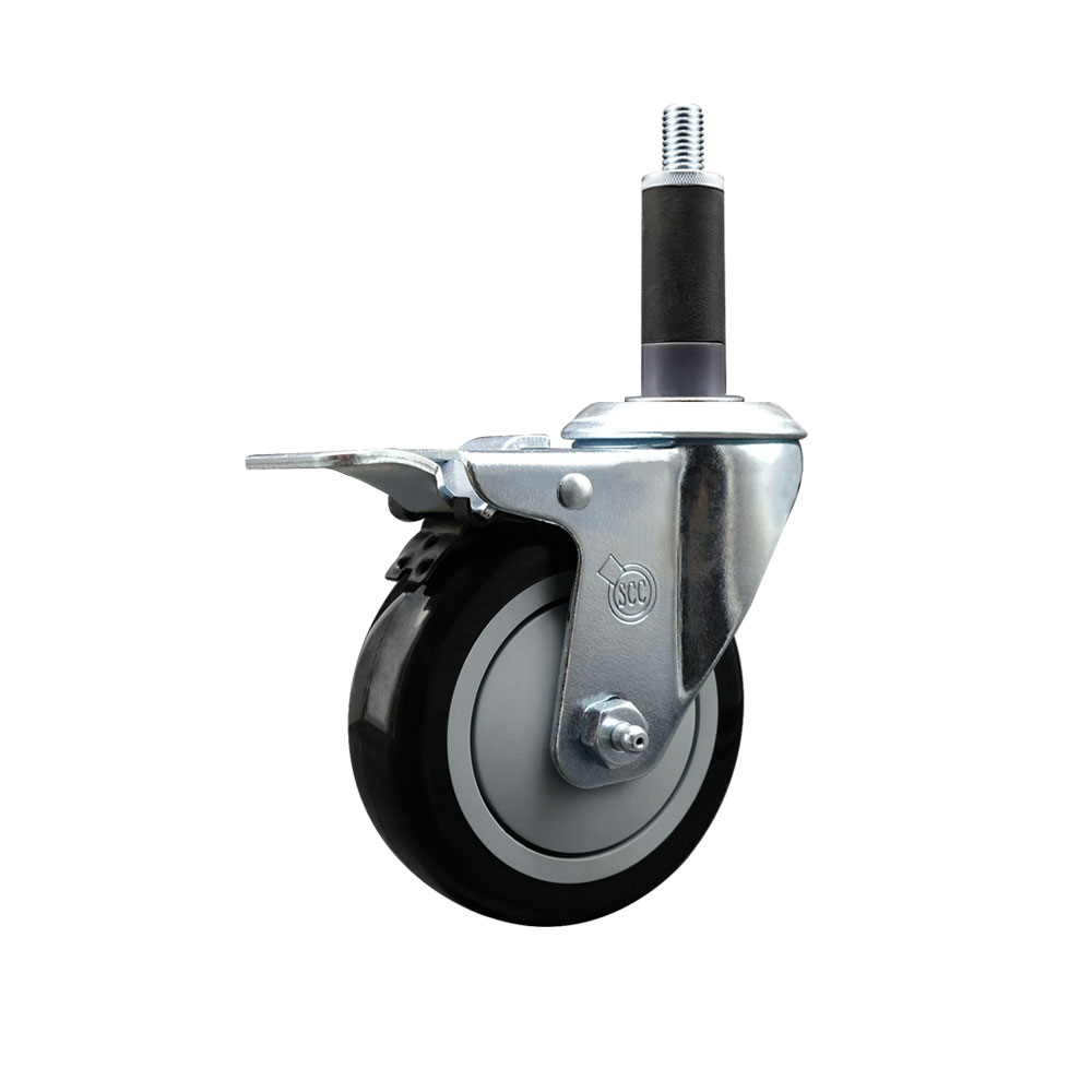 SCC-SSEXTTL20S414-PPUB-BLK-1 Stainless Steel Polyurethane Expanding Stem Swivel Caster with 4 in. Black Wheel & 1 in. Stem & Total Locking Brake