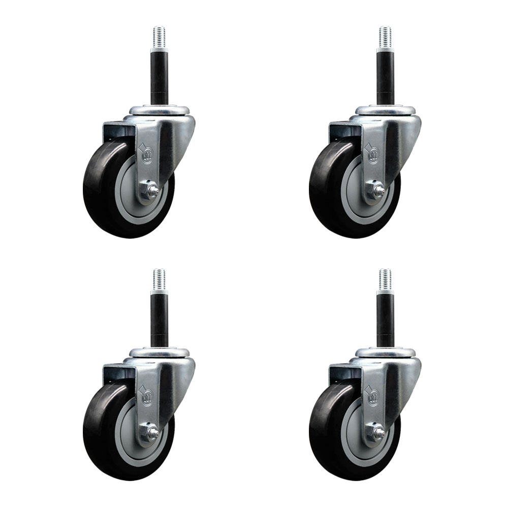 SCC-EX20S3514-PPUB-BLK-34-4 Polyurethane Swivel Expanding Stem Caster with 3.5 in. Black Wheels & 0.75 in. Stems - Set of 4