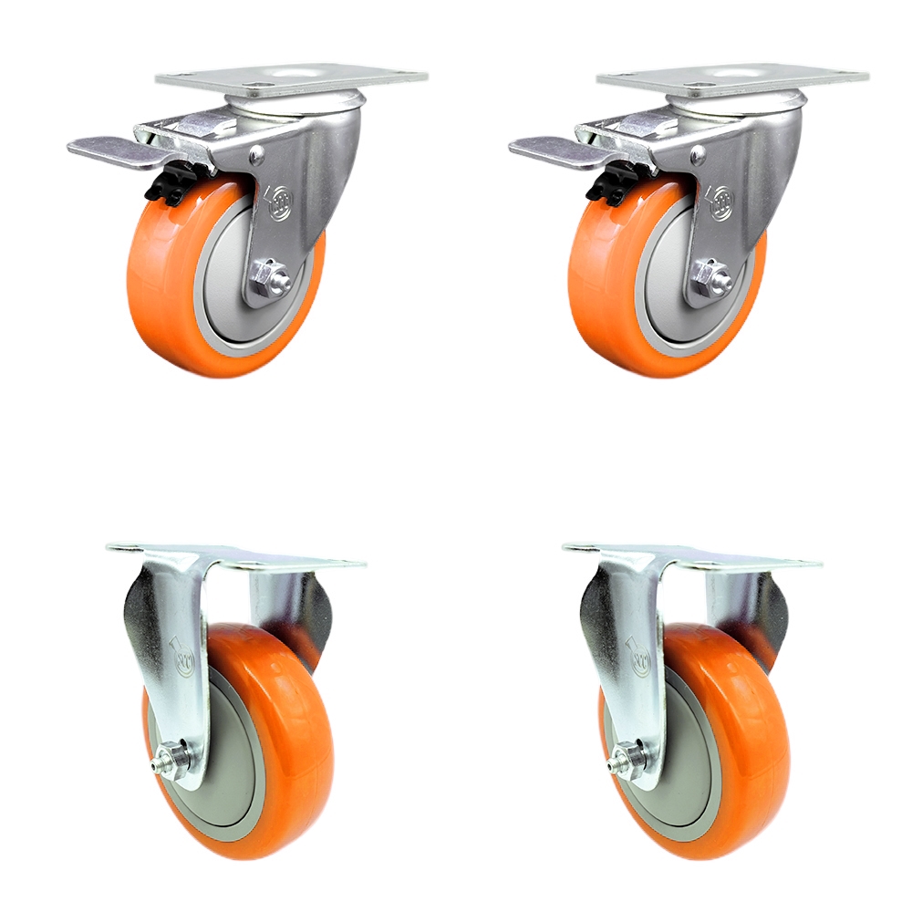 SCC-SS316TTL20S414-PPUB-ORG-2-R-2 Polyurethane Swivel Top Plate Caster with 4 in. 316 Stainless Steel Orange Wheels - Set of 4
