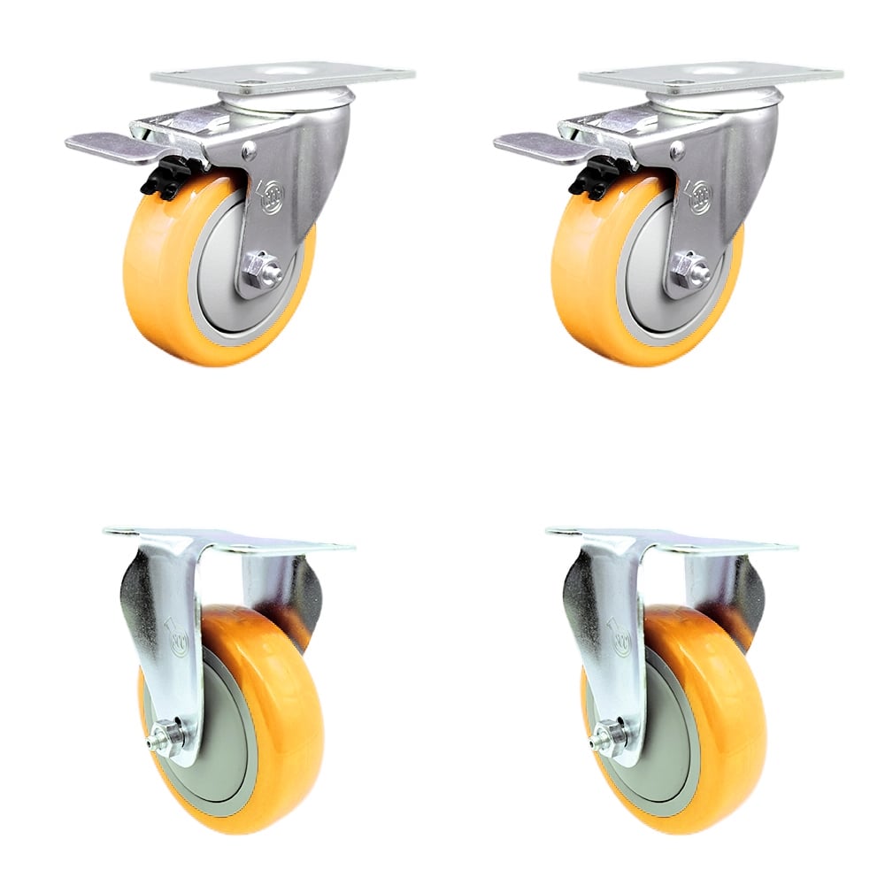 SCC-SS316TTL20S414-PPUB-YEL-2-R-2 Polyurethane Swivel Top Plate Caster with 4 in. 316 Stainless Steel Yellow Wheels - Set of 4