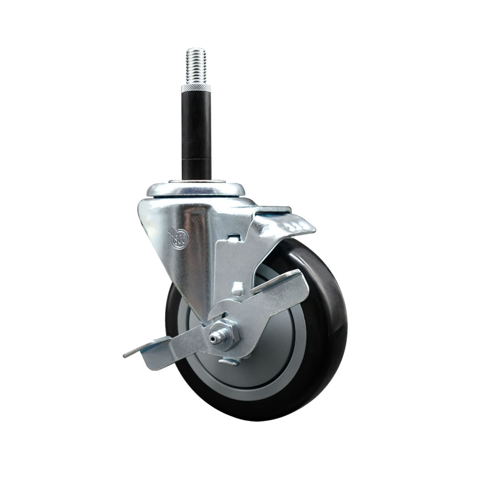SCC-EX20S414-PPUB-BLK-TLB-34 Polyurethane Expanding Stem Swivel Caster with 4 in. Black Wheel & 0.75 in. Stem & Top Locking Brake
