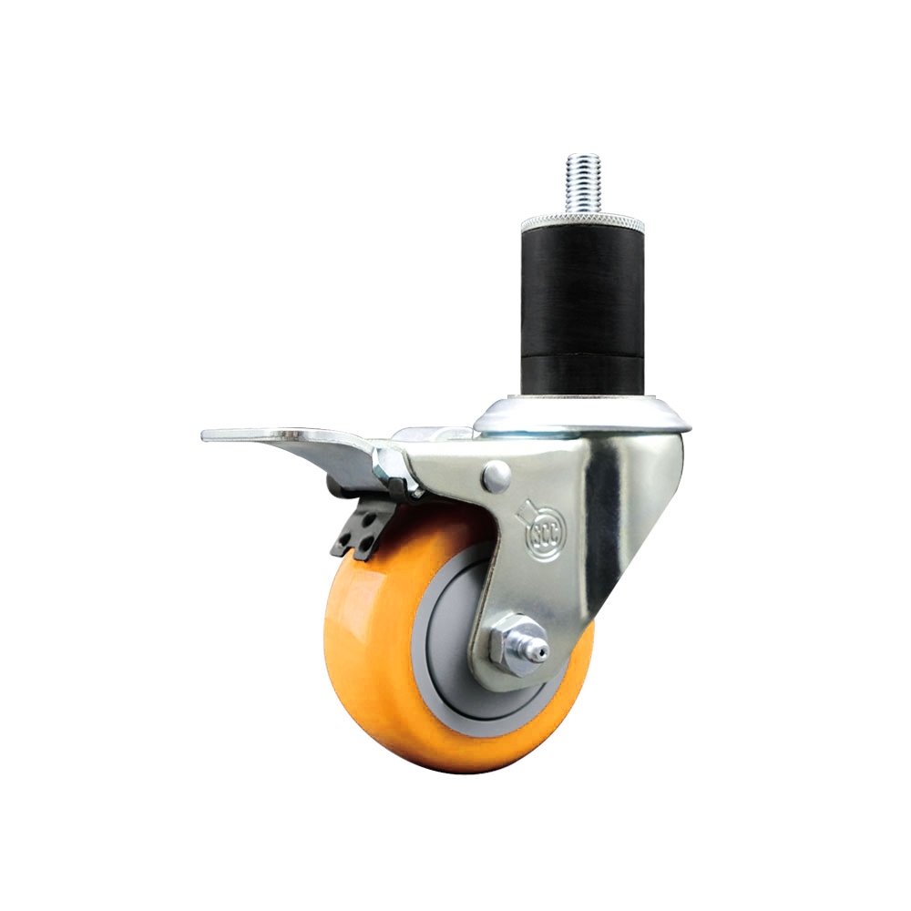 Polyurethane Swivel Stem Caster with 3 in. Yellow Caster Wheels & Total Lock Brake, 1.75 in. Expanding Stem - 316 Stainless Steel Caster