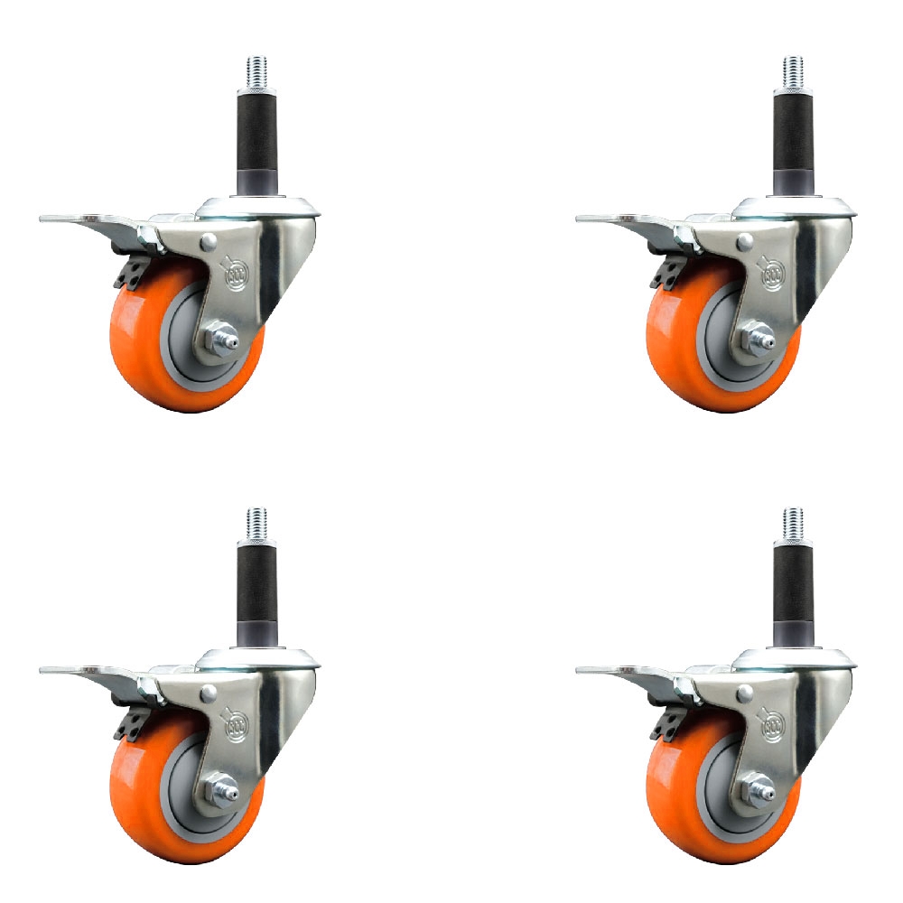 SCC-EXTTL20S314-PPUB-ORG-1-4 Polyurethane Swivel Expanding Stem Caster with 3 in. Orange Wheels & 1 in. Stems - Set of 4