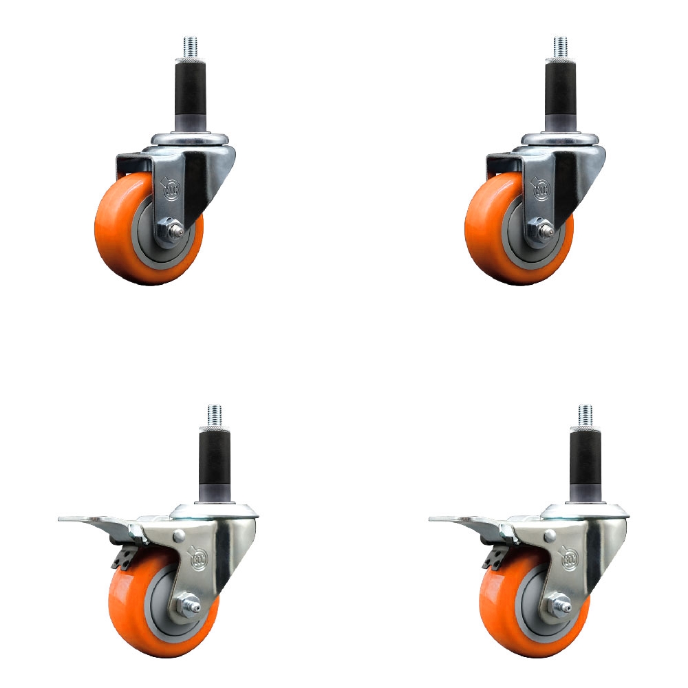 SCC-EXTTL20S314-PPUB-ORG-2-S-2-118 Polyurethane Swivel Expanding Stem Caster with 3 in. Orange Wheels & 1.13 in. Stems - Set of 4